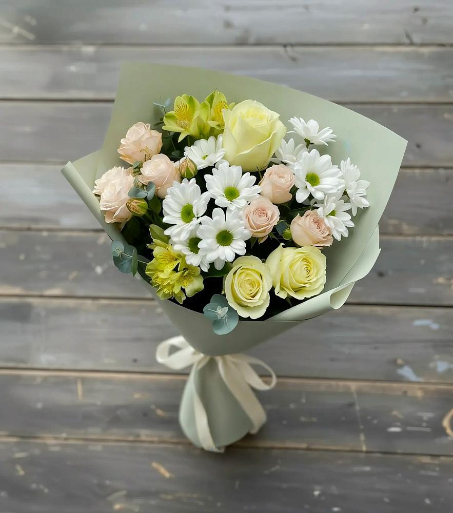 Букет цветов из: Альстромерии, Розы и Хризантемы в Васютино