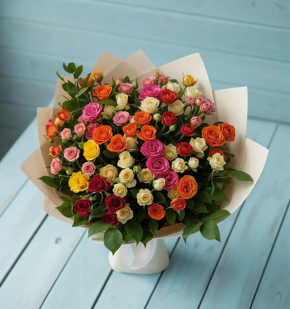 Букет Микс из разноцветных кустовых роз в Васютино