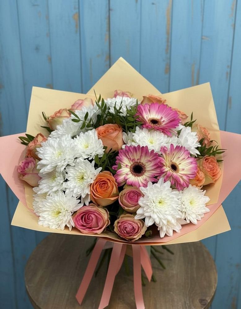 Букет цветов из: Розы, Герберы и Хризантемы в Васютино
