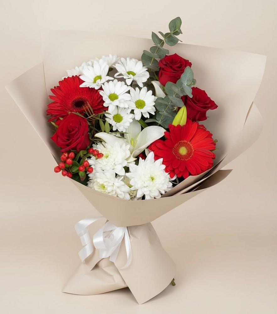 Букет цветов из: Розы, Хризантемы, Герберы и Лилии в Васютино