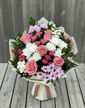 Букет цветов из:  Альстромерии, Гвоздики, Розы и Хризантемы в Васютино