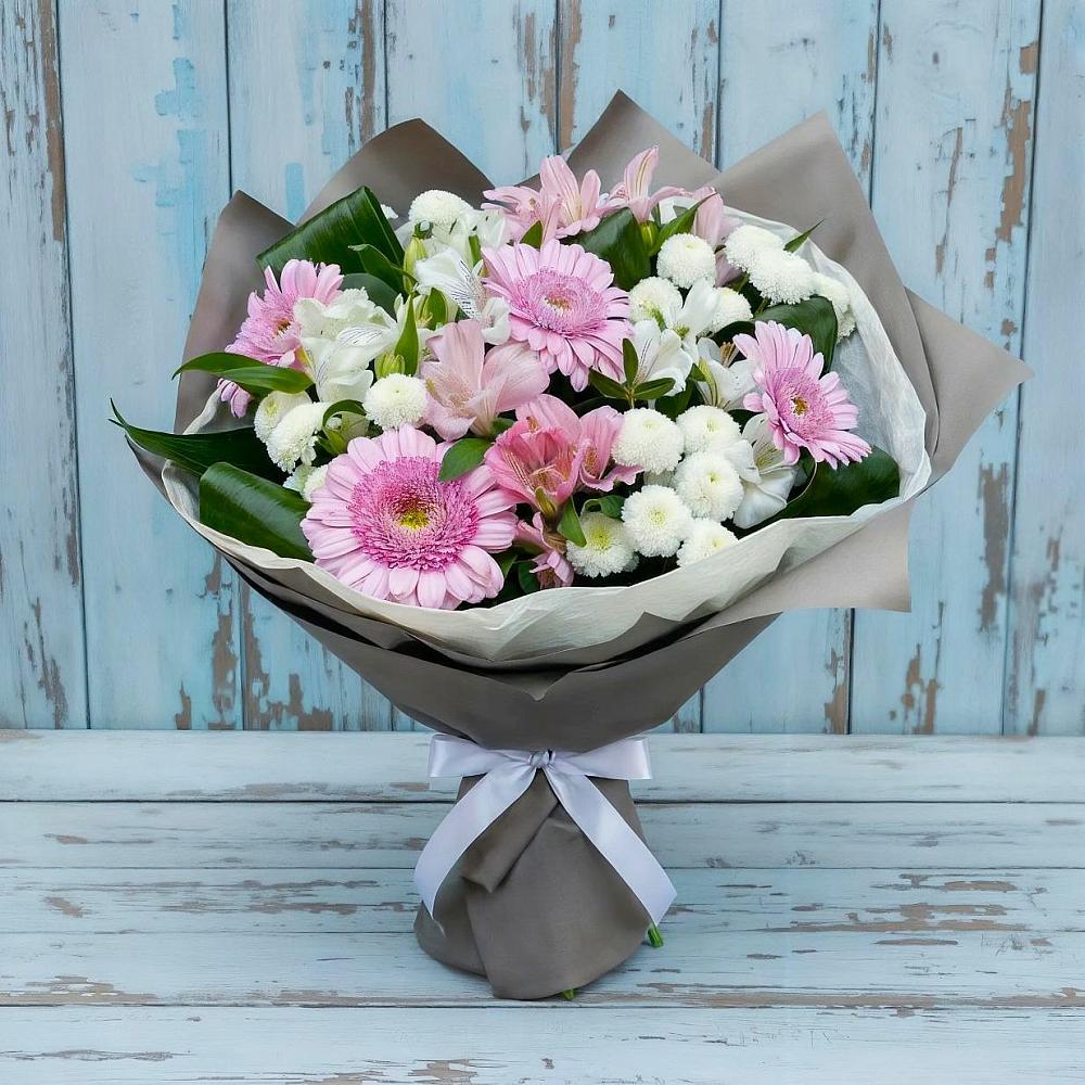 Букет цветов из: Герберы, Альстромерии и Хризантемы в Васютино