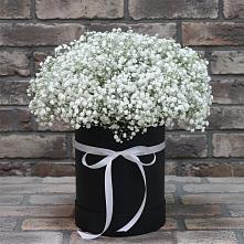 Цветочная композиция из Гипсофила в шляпной коробке в Васютино