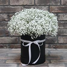 Цветочная композиция из Гипсофила в шляпной коробке в Васютино